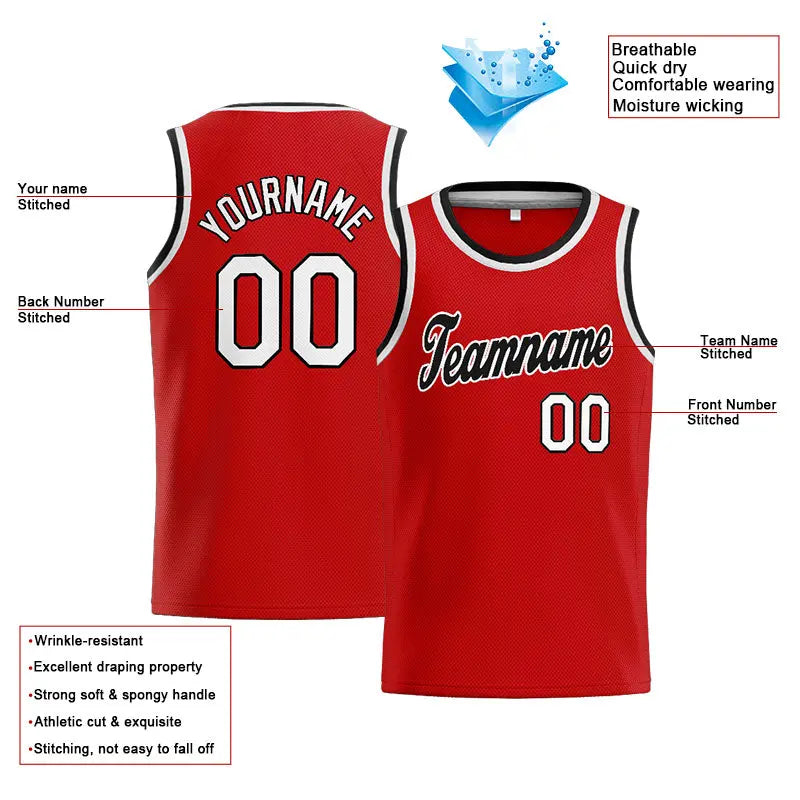 Custom Stitched Basketball Jersey for Men, Women And Kids Red-White-Black enthsush