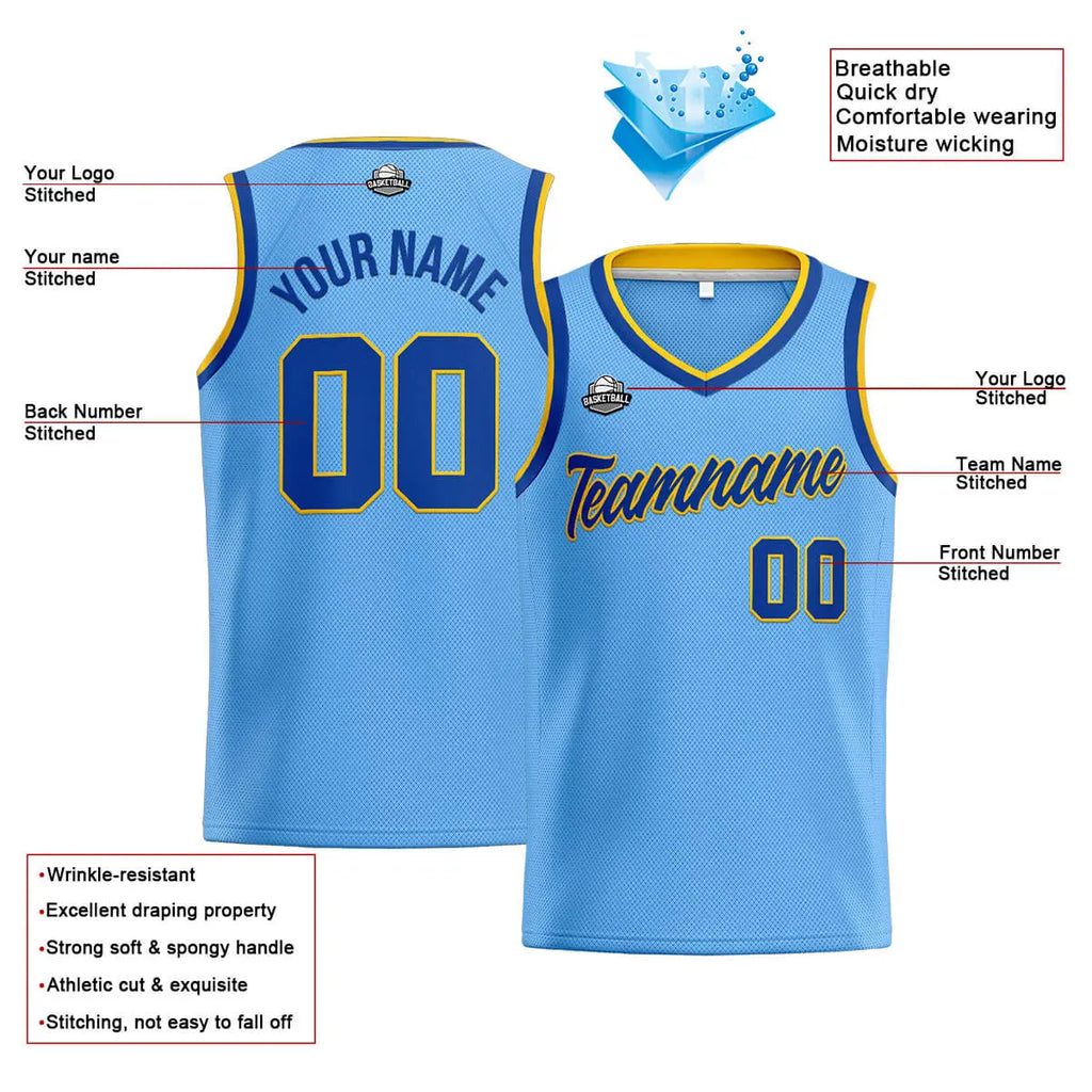Custom Stitched Basketball Jersey for Men, Women  And Kids Light Blue-Royal-Yellow enthsush