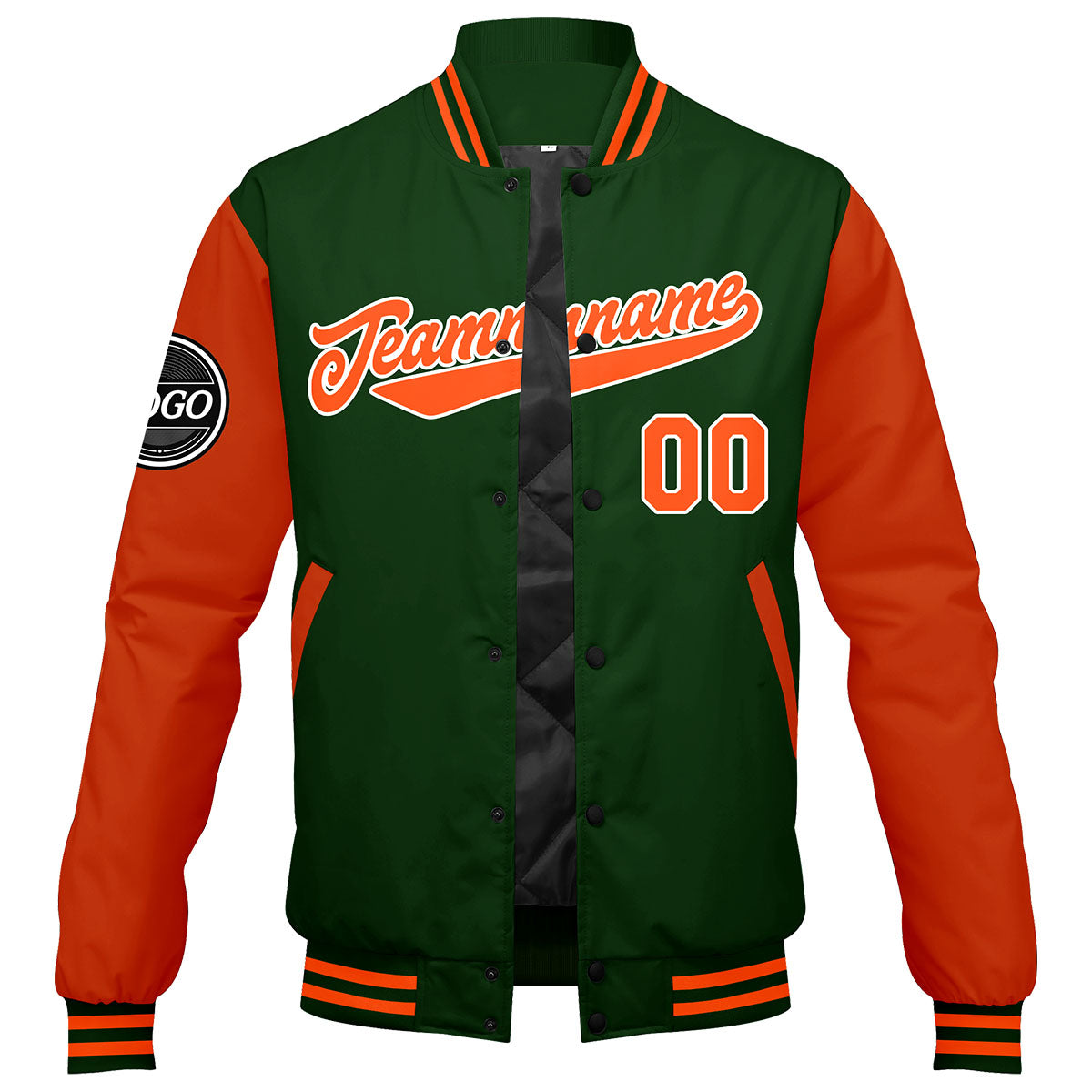 Custom Varsity Jacket Letterman jacket for Men, Women and Youth Dark Green Orange enthsush