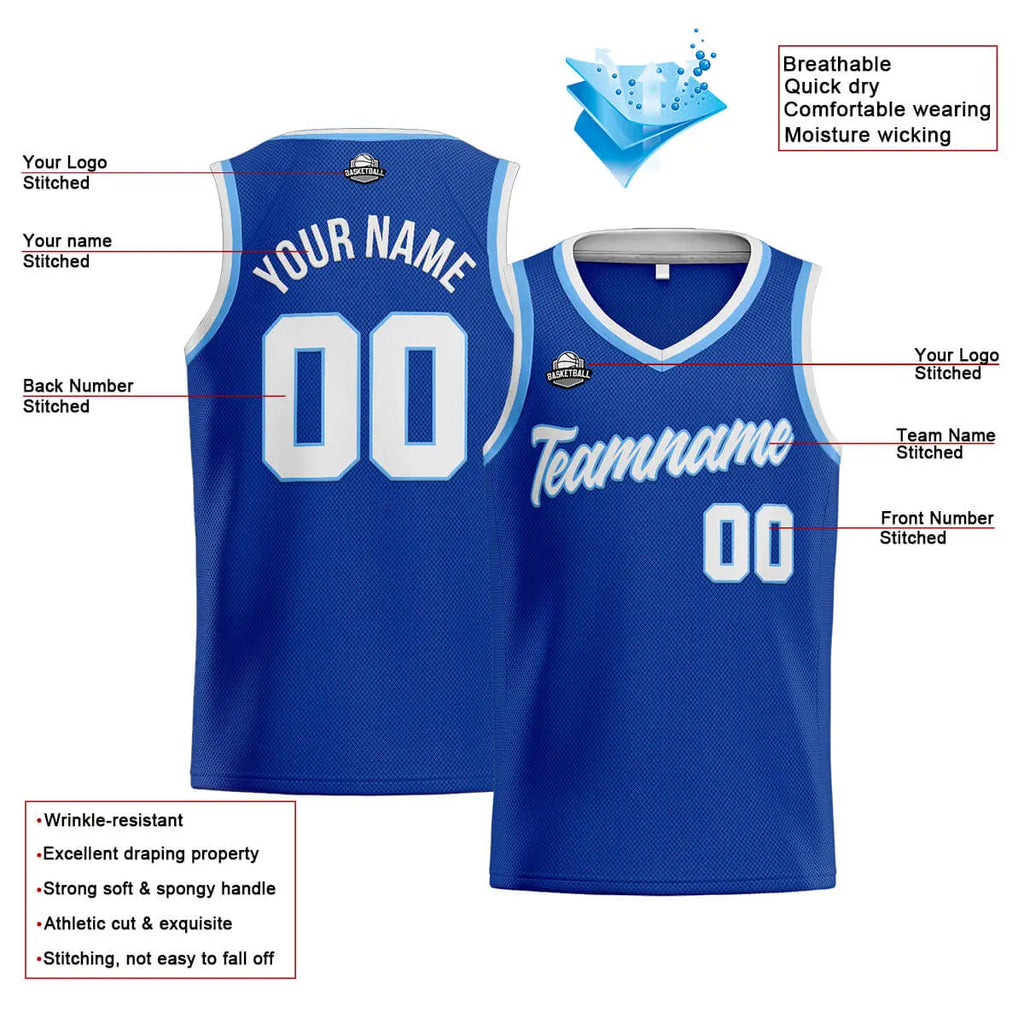 Custom Stitched Basketball Jersey for Men, Women  And Kids Royal-White-Light Blue enthsush