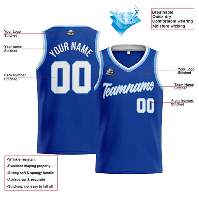 Custom Stitched Basketball Jersey for Men, Women  And Kids Royal-White-Light Blue enthsush