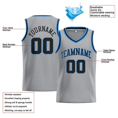 Custom Stitched Basketball Jersey for Men, Women And Kids Gray-Black-Light Blue enthsush