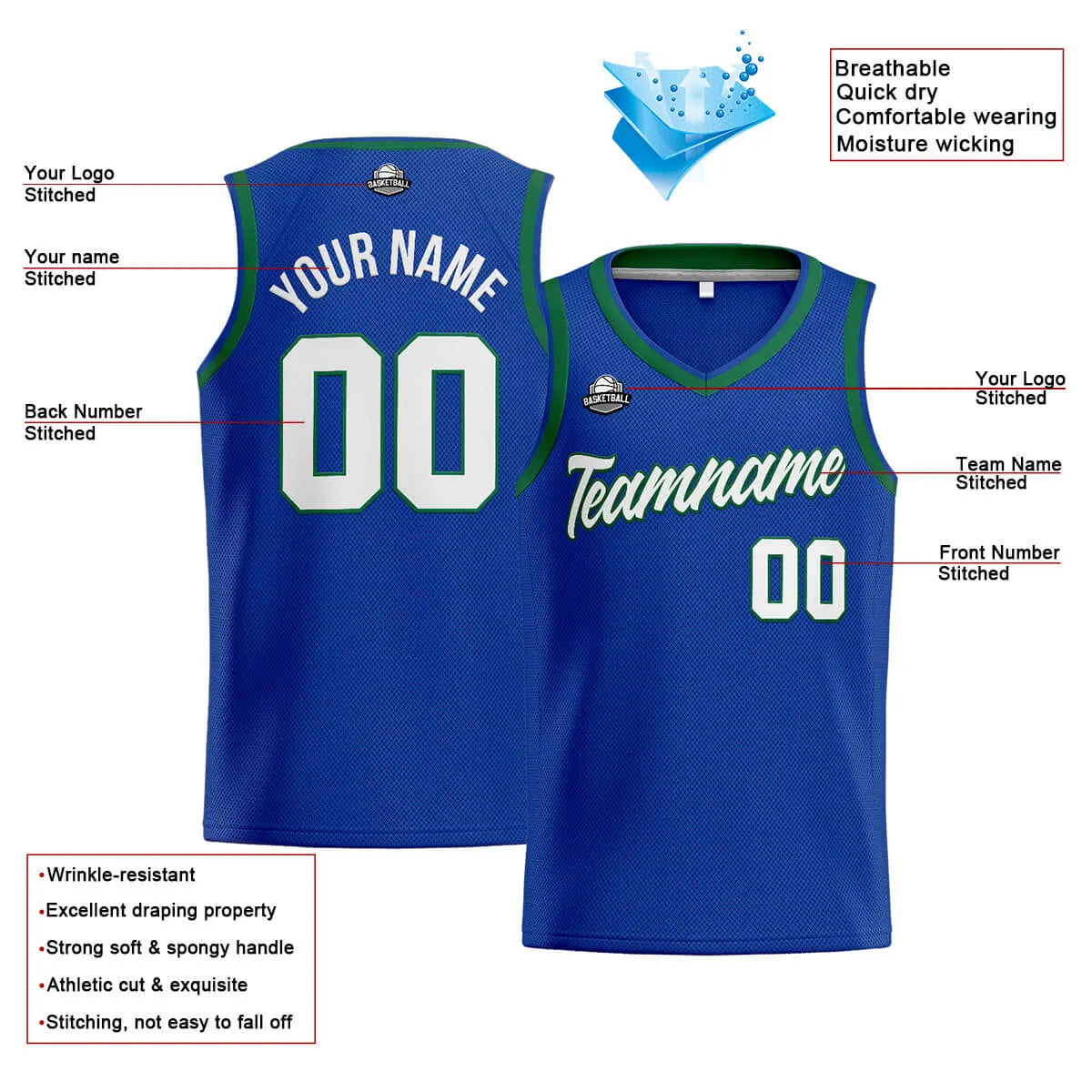 Custom Stitched Basketball Jersey for Men, Women  And Kids Royal-White-Green enthsush