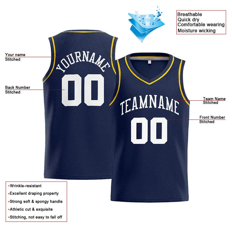 Custom Stitched Basketball Jersey for Men, Women And Kids Navy-White-Yellow enthsush