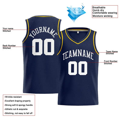 Custom Stitched Basketball Jersey for Men, Women And Kids Navy-White-Yellow enthsush