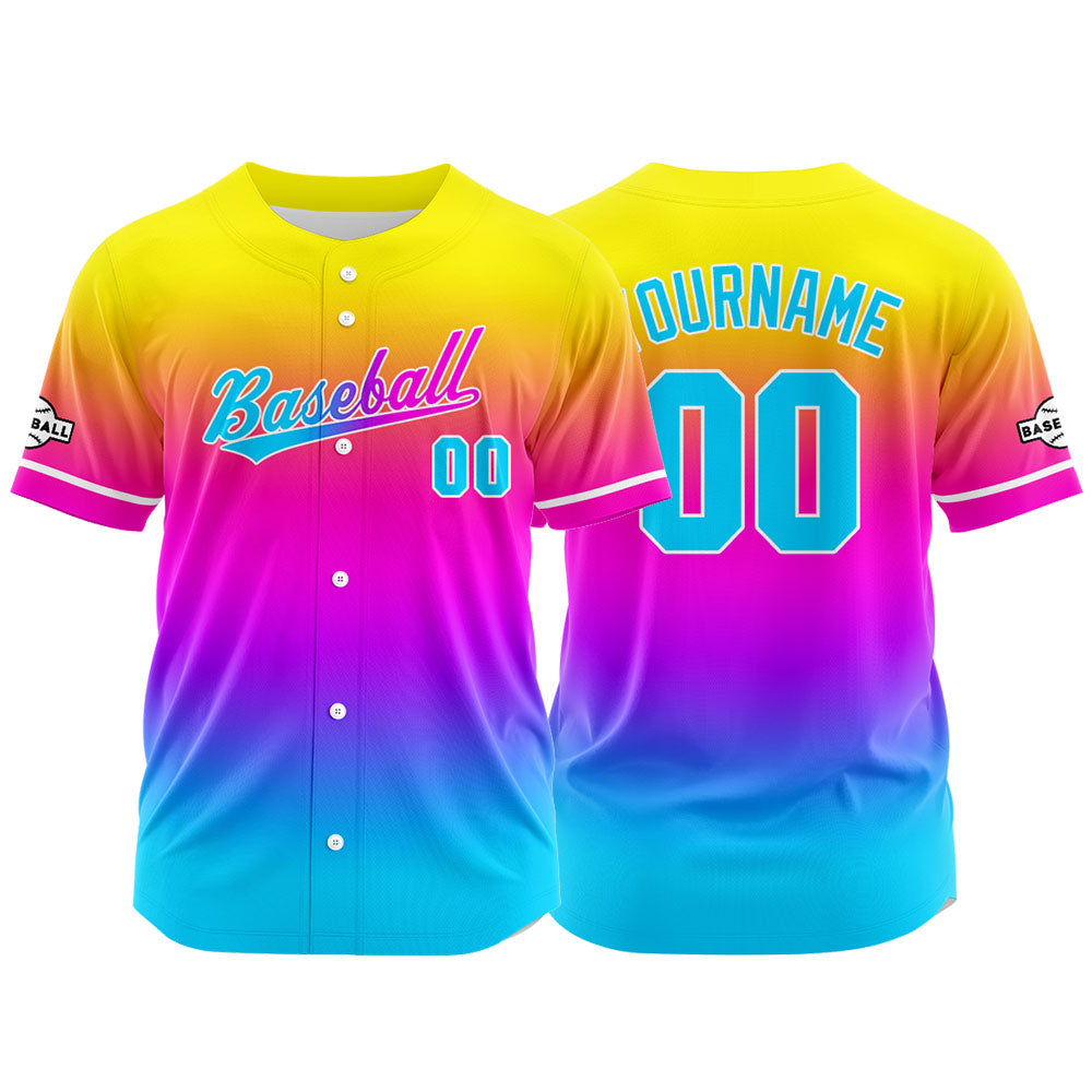 Custom Full Print Design Authentic Baseball Jersey light blue-purple-yellow enthsush