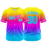Custom Full Print Design Authentic Baseball Jersey light blue-purple-yellow