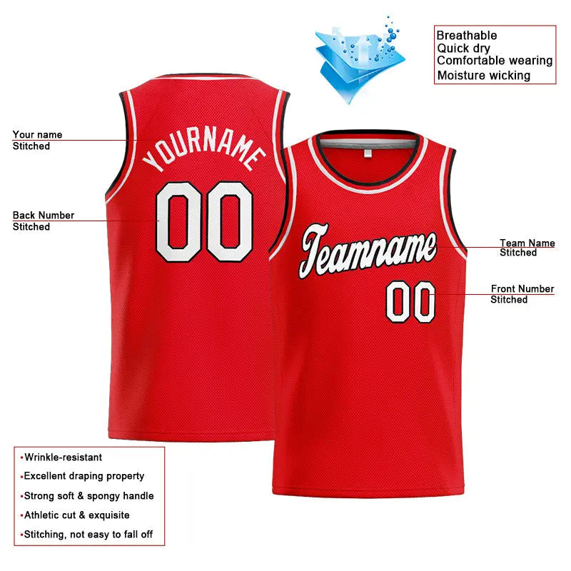 Custom Stitched Basketball Jersey for Men, Women And Kids Red-White-Black enthsush