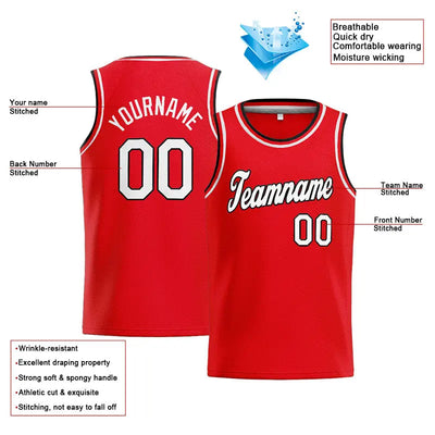 Custom Stitched Basketball Jersey for Men, Women And Kids Red-White-Black enthsush