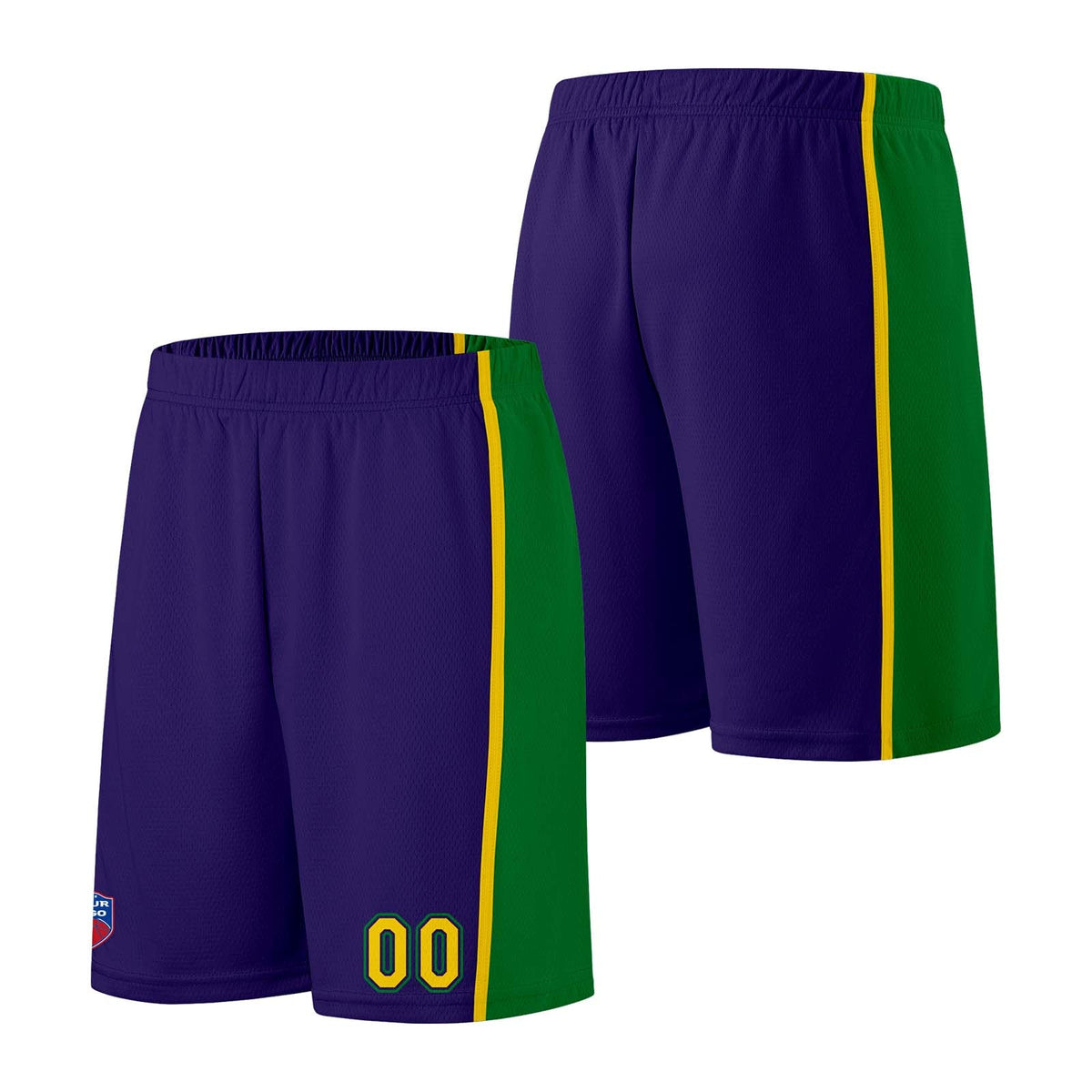 Custom basketball jersey shorts for men and women. Embroidered and printed name, number and logo Purple enthsush