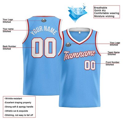 Custom Stitched Basketball Jersey for Men, Women  And Kids Light Blue-White-Red enthsush