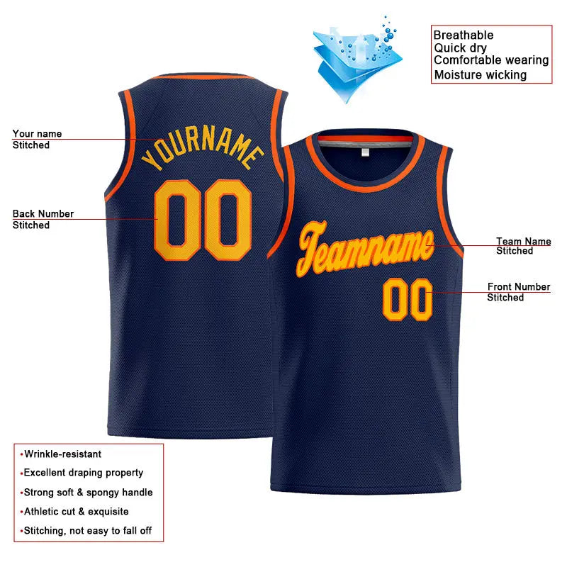 Custom Stitched Basketball Jersey for Men, Women And Kids Navy-Yellow-Orange enthsush