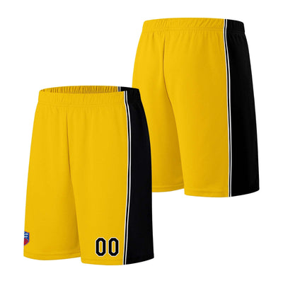 Custom basketball jersey shorts for men and women. Embroidered and printed name, number and logo Yellow enthsush