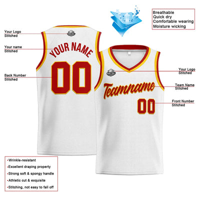 Custom Stitched Basketball Jersey for Men, Women  And Kids White-Red-Yellow enthsush