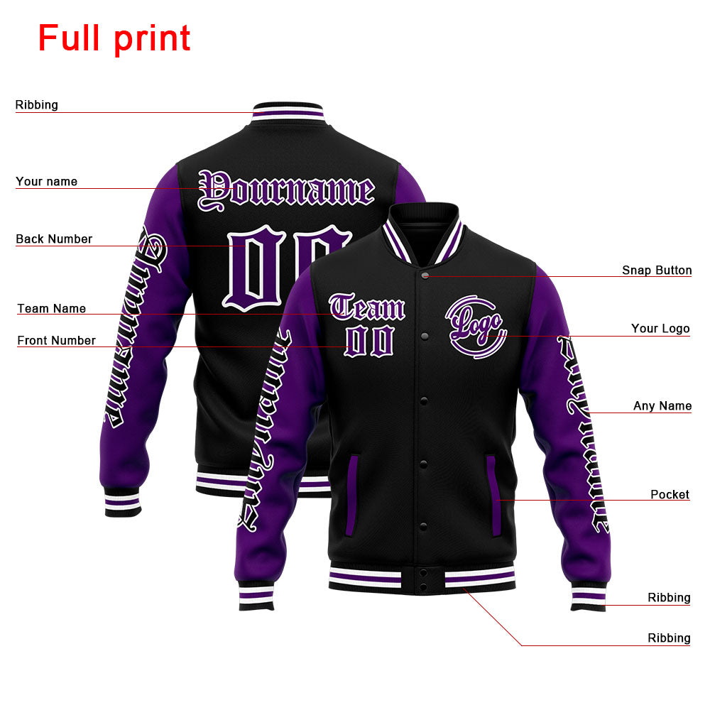 Custom Varsity Jacket Letterman jacket for Men, Women and Youth Purple Black enthsush