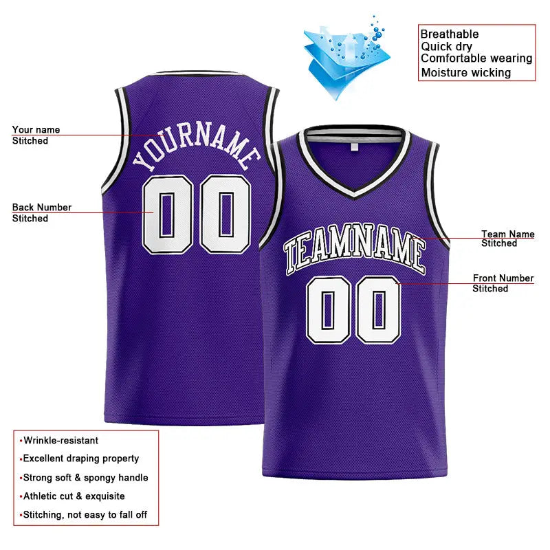 Custom Stitched Basketball Jersey for Men, Women And Kids Purple-White-Black enthsush