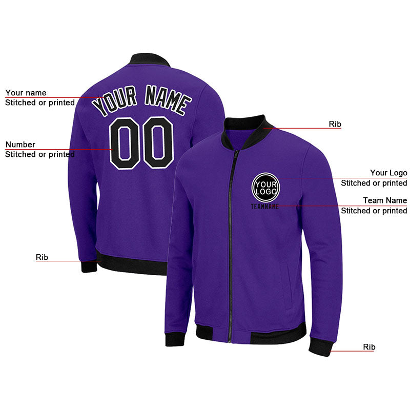 Custom Long Sleeve Windbreaker Jackets Uniform Printed Your Logo Name Number Purple-Black-White enthsush