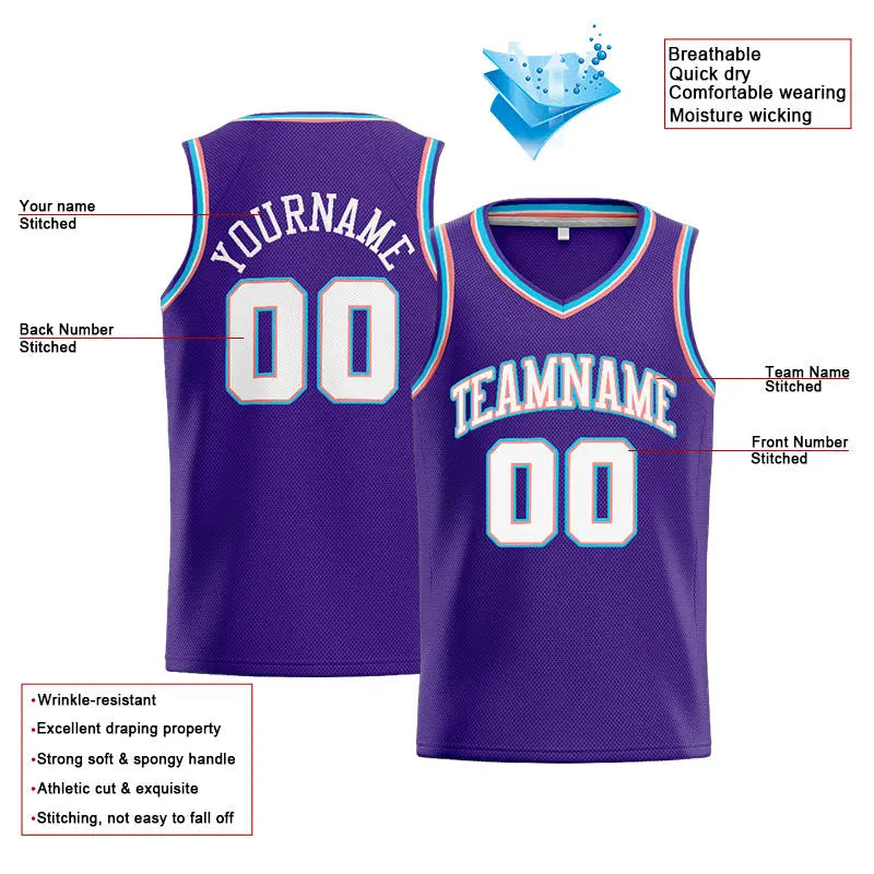 Custom Stitched Basketball Jersey for Men, Women And Kids Purple-White enthsush