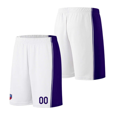 Custom basketball jersey shorts for men and women. Embroidered and printed name, number and logo White enthsush