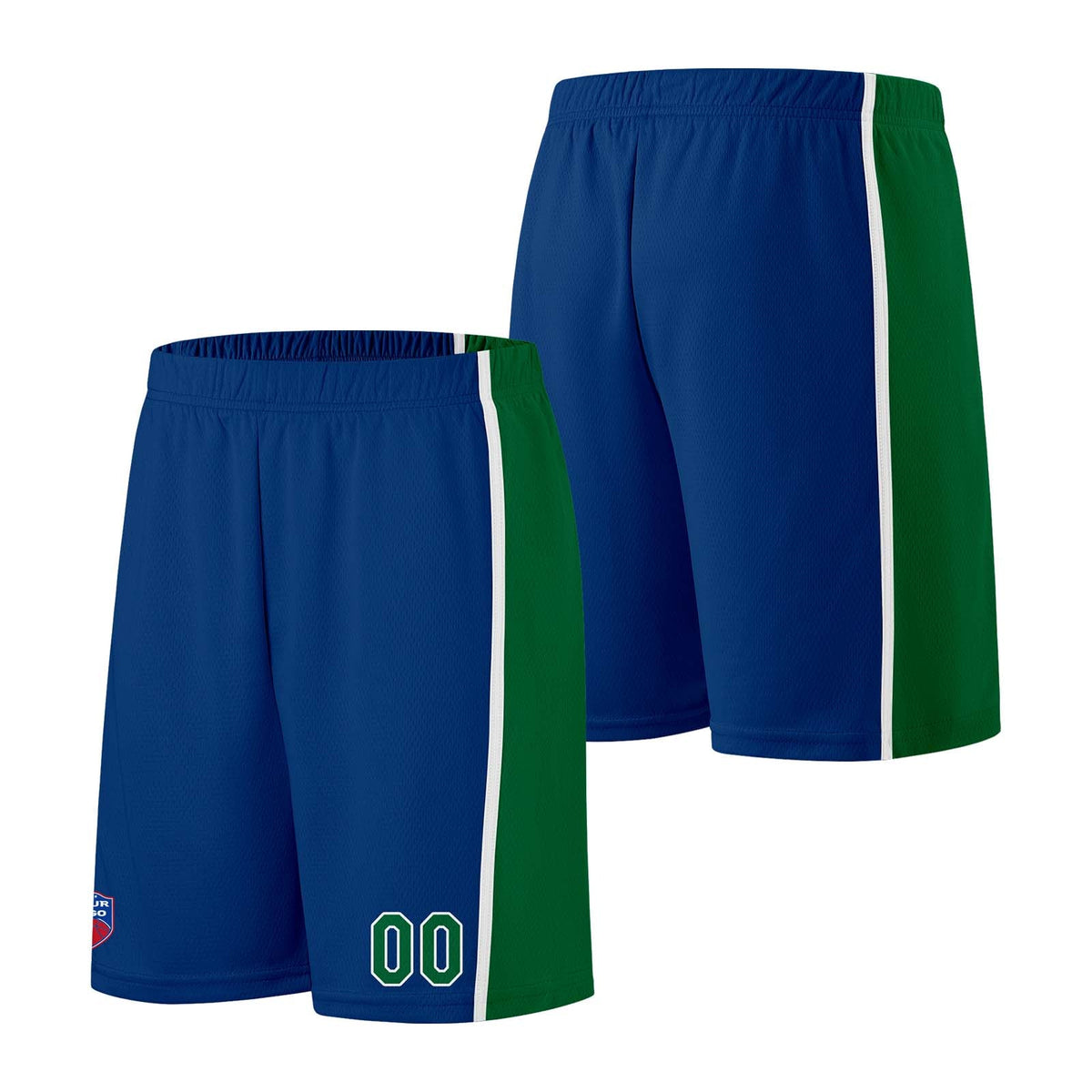 Custom basketball jersey shorts for men and women. Embroidered and printed name, number and logo Blue enthsush