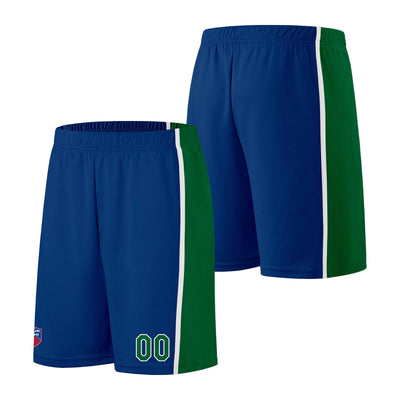 Custom basketball jersey shorts for men and women. Embroidered and printed name, number and logo Blue enthsush