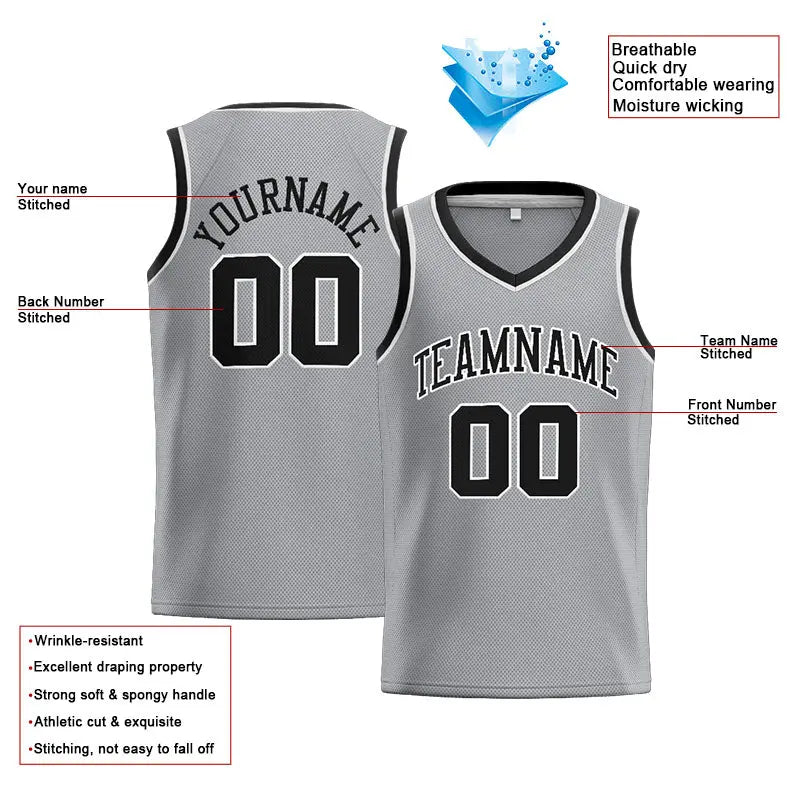 Custom Stitched Basketball Jersey for Men, Women And Kids Gray-Black-White enthsush