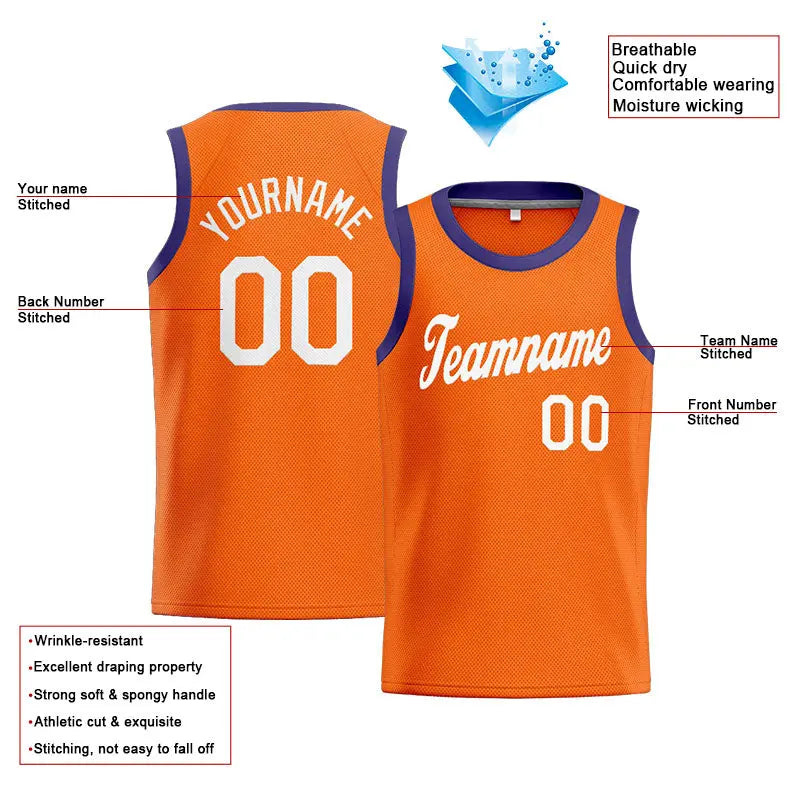 Custom Stitched Basketball Jersey for Men, Women And Kids Orange-White-Purple enthsush