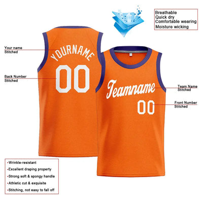 Custom Stitched Basketball Jersey for Men, Women And Kids Orange-White-Purple enthsush