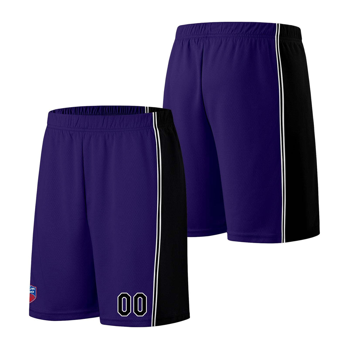 Custom basketball jersey shorts for men and women. Embroidered and printed name, number and logo Purple&Black enthsush