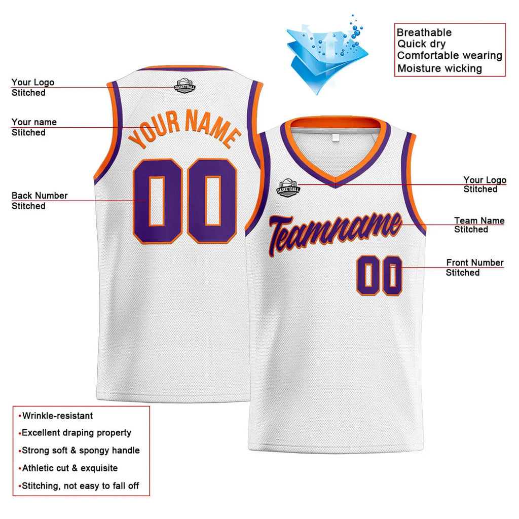 Custom Stitched Basketball Jersey for Men, Women  And Kids White-Purple-Orange enthsush