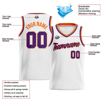 Custom Stitched Basketball Jersey for Men, Women  And Kids White-Purple-Orange enthsush