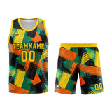 Custom Basketball Jersey Uniform Suit Printed Your Logo Name Number Grid&Yellow&Green