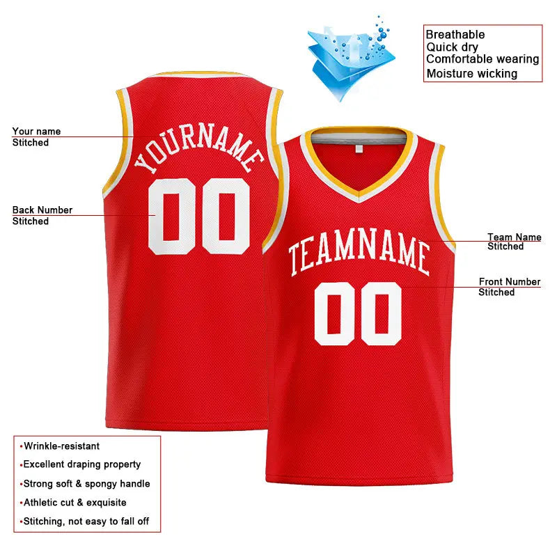 Custom Stitched Basketball Jersey for Men, Women And Kids Red-White-Yellow enthsush