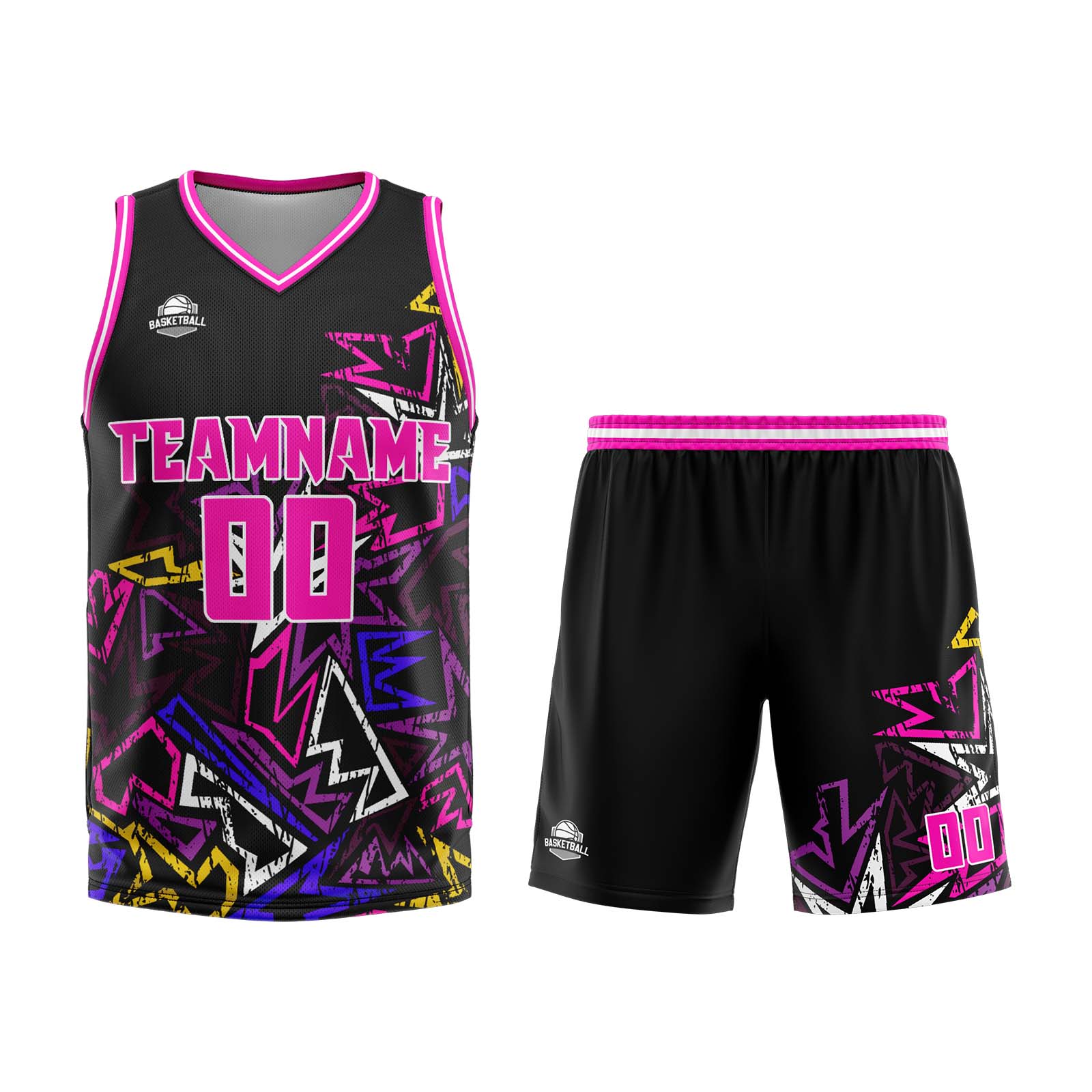 Custom Damaged geometry Pink Basketball Jersey Uniform Suit Printed Your Logo Name Number enthsush