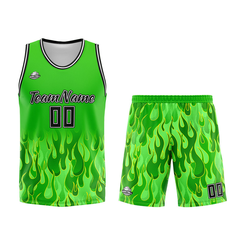 Custom Basketball Jersey Uniform Suit Printed Your Logo Name Number Flame&Green enthsush