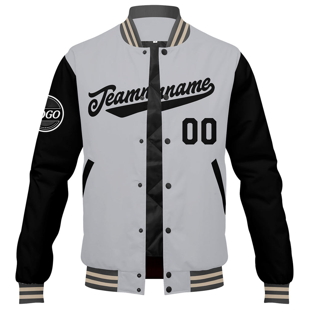 Custom Varsity Jacket Letterman jacket for Men, Women and Youth Grey Black Cream enthsush