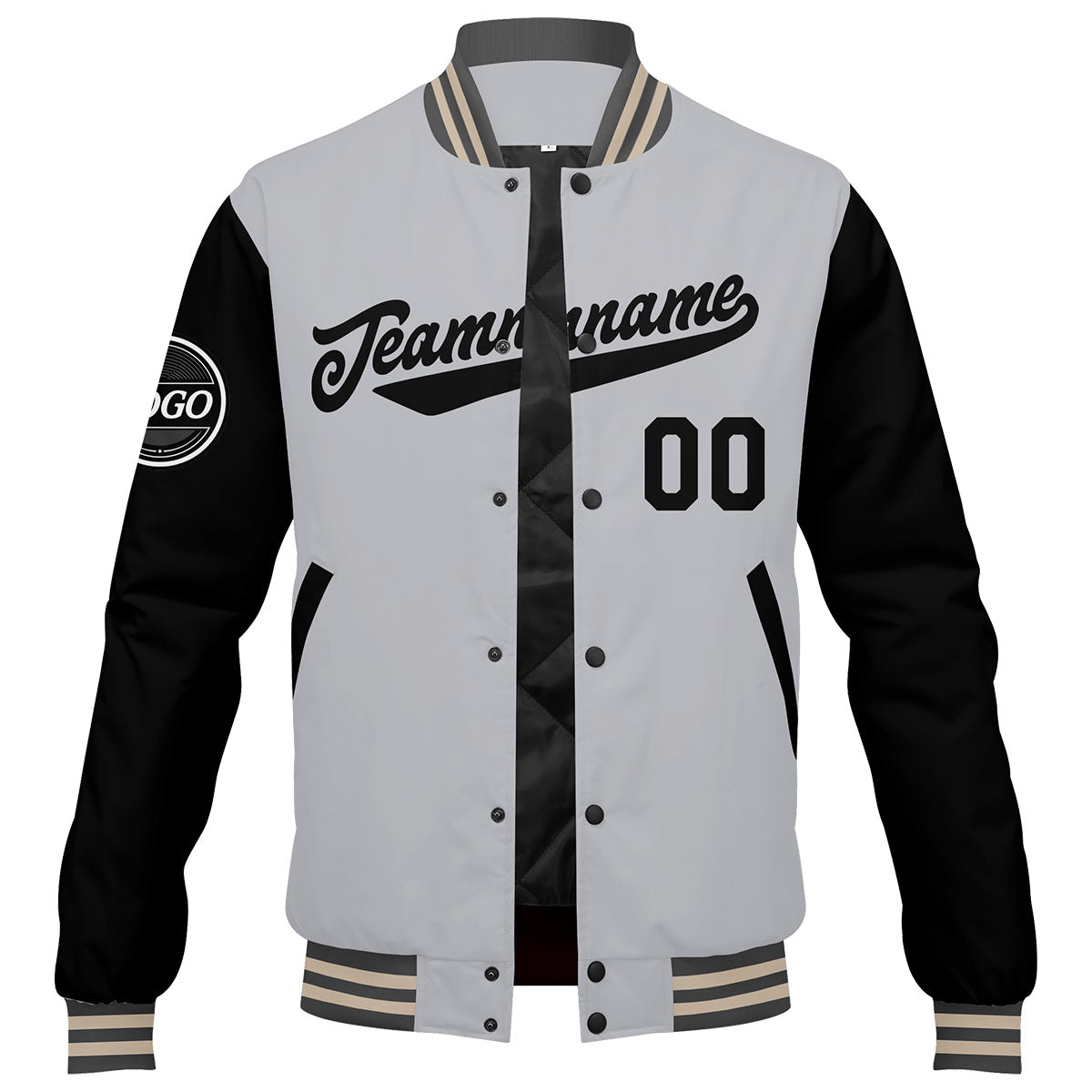 Custom Varsity Jacket Letterman jacket for Men, Women and Youth Grey Black Cream enthsush
