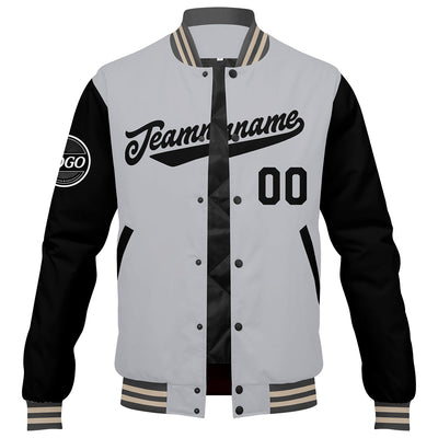 Custom Varsity Jacket Letterman jacket for Men, Women and Youth Grey Black Cream enthsush