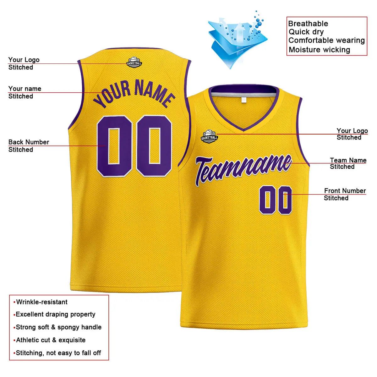 Custom Stitched Basketball Jersey for Men, Women  And Kids Yellow-Purple enthsush