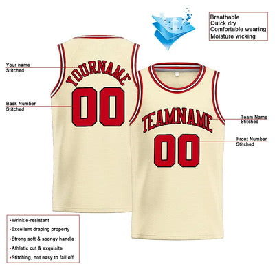 Custom Stitched Basketball Jersey for Men, Women And Kids Cream-Red-Black enthsush