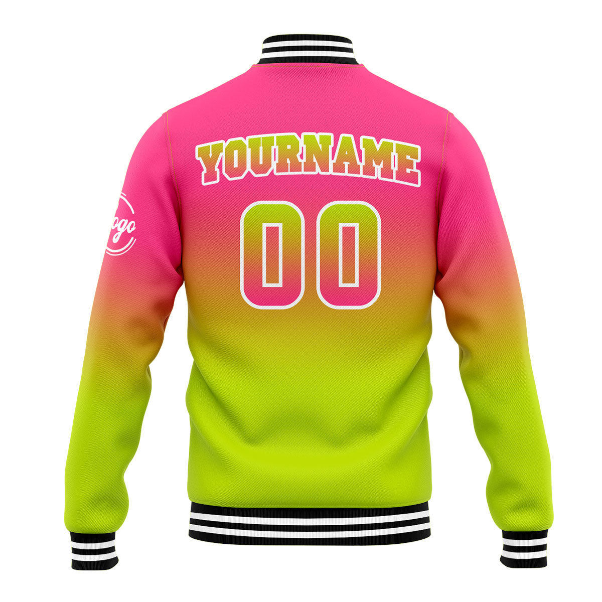 Custom Gradient Varsity Jacket Letterman jacket for Men, Women and Youth Pink&Chartreuse enthsush