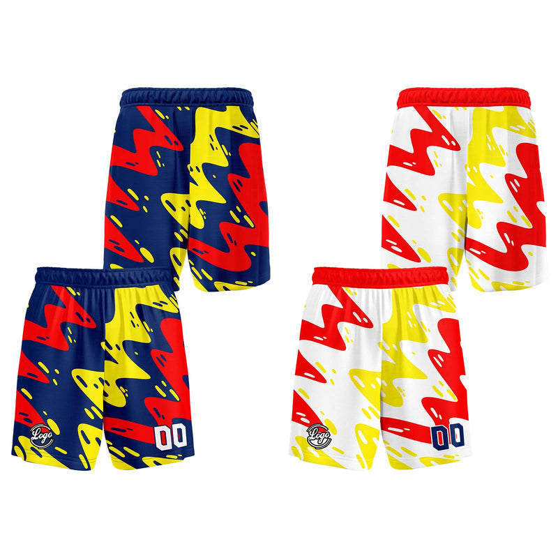 Custom Navy Red Yellow Reversible Basketball Suit for Adults and Kids Personalized Jersey