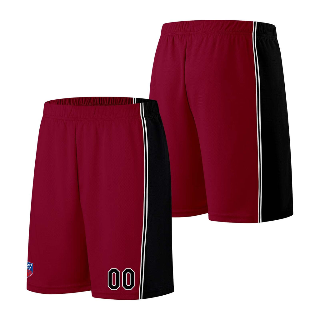 Custom basketball jersey shorts for men and women. Embroidered and printed name, number and logo Burgundy enthsush