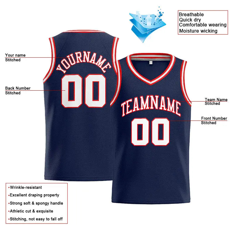 Custom Stitched Basketball Jersey for Men, Women And Kids Navy-White-Red enthsush