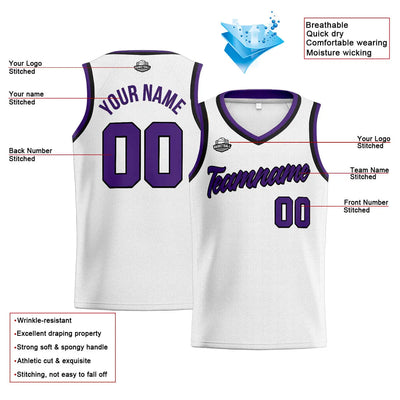 Custom Stitched Basketball Jersey for Men, Women  And Kids White-Purple-Black enthsush