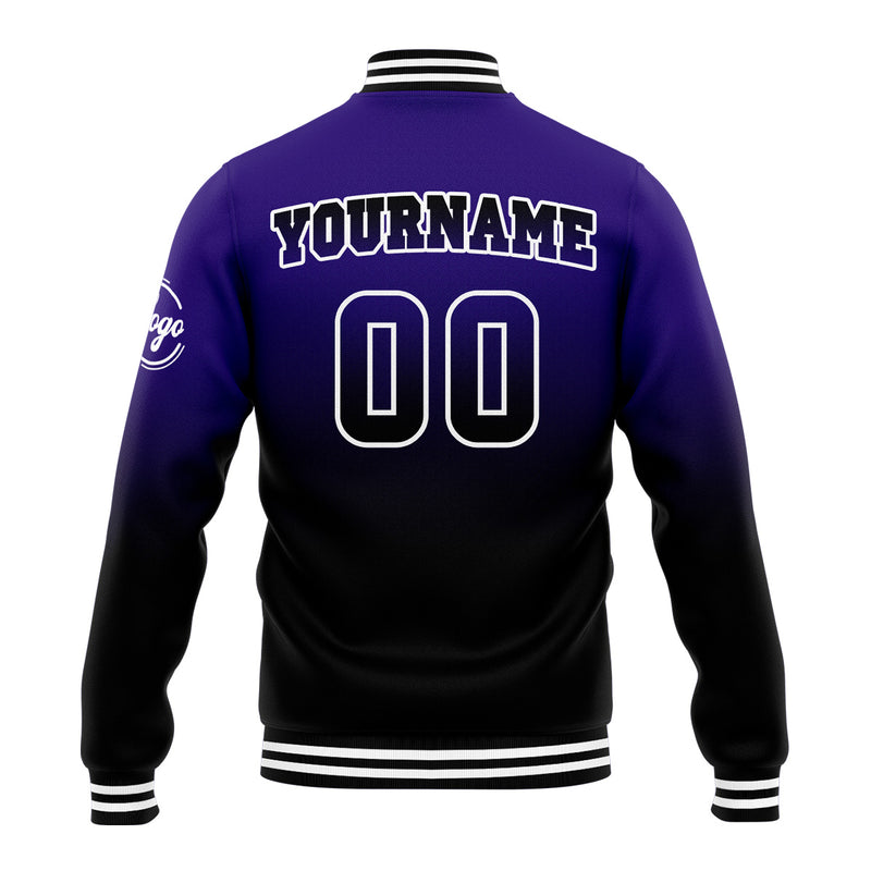 Custom Gradient Varsity Jacket Letterman jacket for Men, Women and Youth Purple&Black