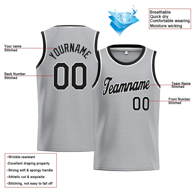 Custom Stitched Basketball Jersey for Men, Women And Kids Gray-Black-White enthsush