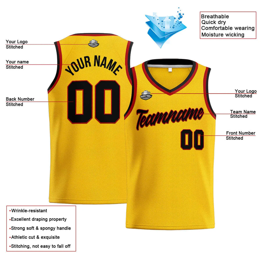 Custom Stitched Basketball Jersey for Men, Women  And Kids Yellow-Black-Red enthsush