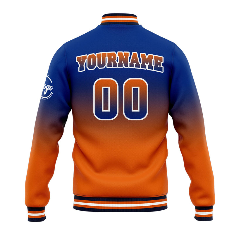 Custom Gradient Varsity Jacket Letterman jacket for Men, Women and Youth Royal&Orange