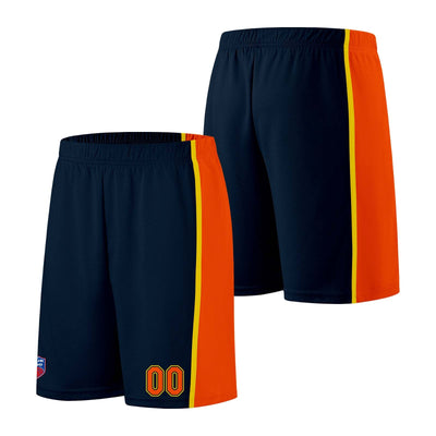 Custom basketball jersey shorts for men and women. Embroidered and printed name, number and logo Navy enthsush